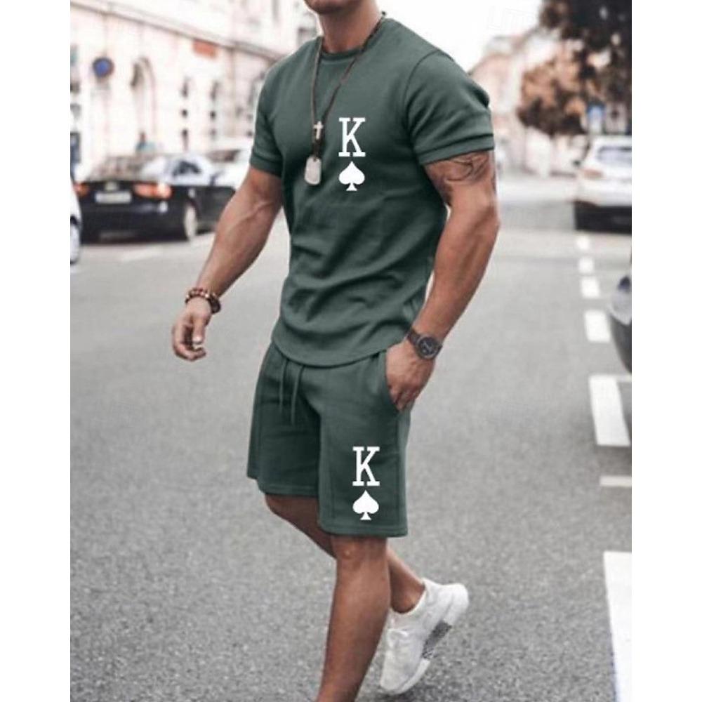 Men's T-shirt Set 2-piece T-shirt and Shorts Set Summer Fashion Casual 2-piece Men's T-shirt Set