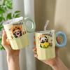 Panda Niedliches Mädchen Tasse Keramik mit Deckel Paar Große Kapazität Trinkwasser Henkeltasse Strohhalm Direktes Trinken Doppelter Zweck