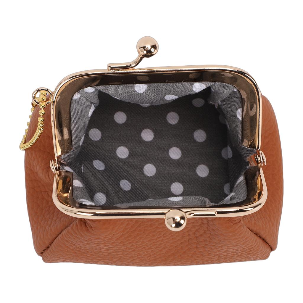 Vintage Change Purse PU Leather Wide Opening Tiny Wallet Jewelry for Lipstick