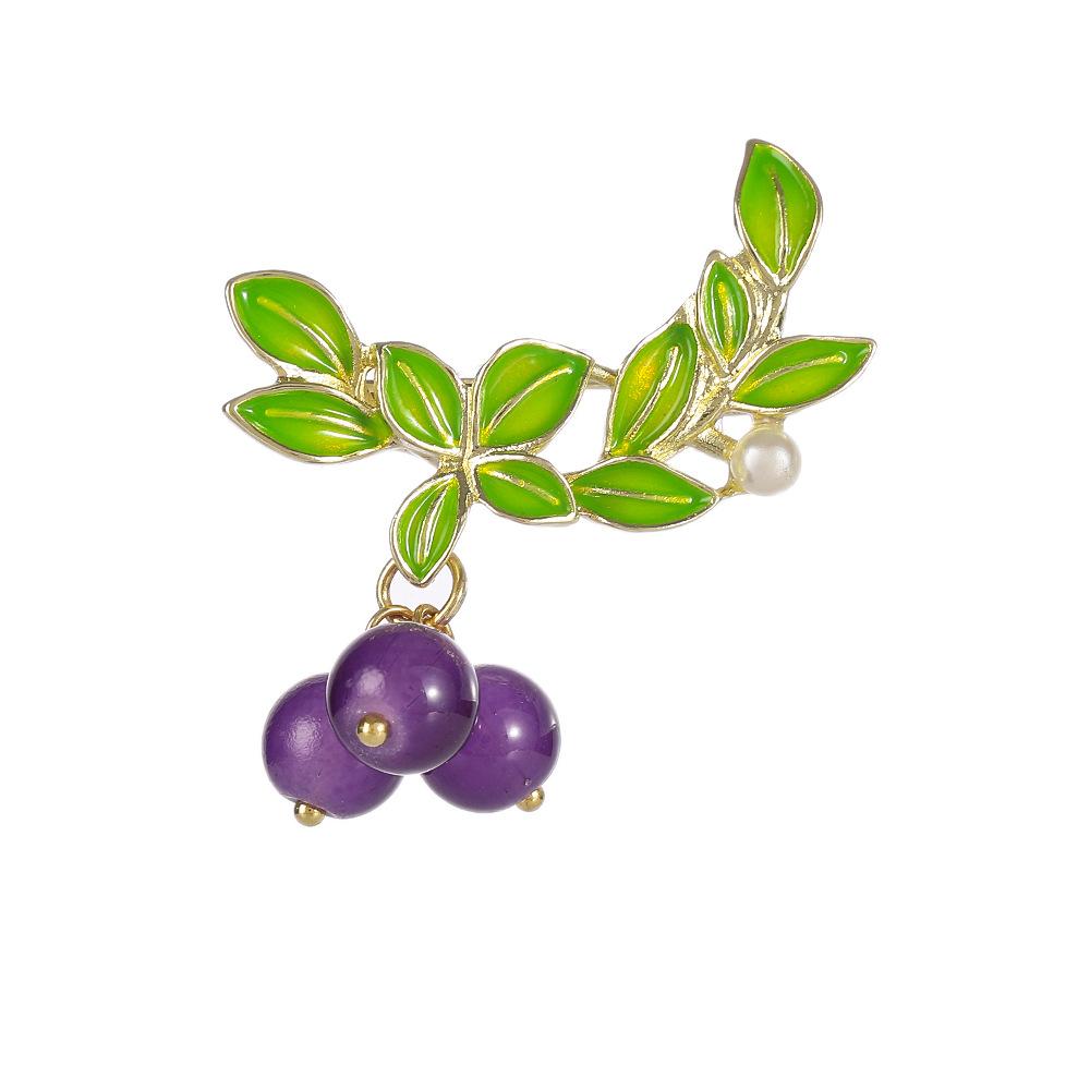 Kreative Blaubeer-Fruchtförmige Anstecknadeln Grüne Blatt-Metallnadeln Damen Anzug Revers Zubehör Abzeichen Brosche Schmuck Geschenke