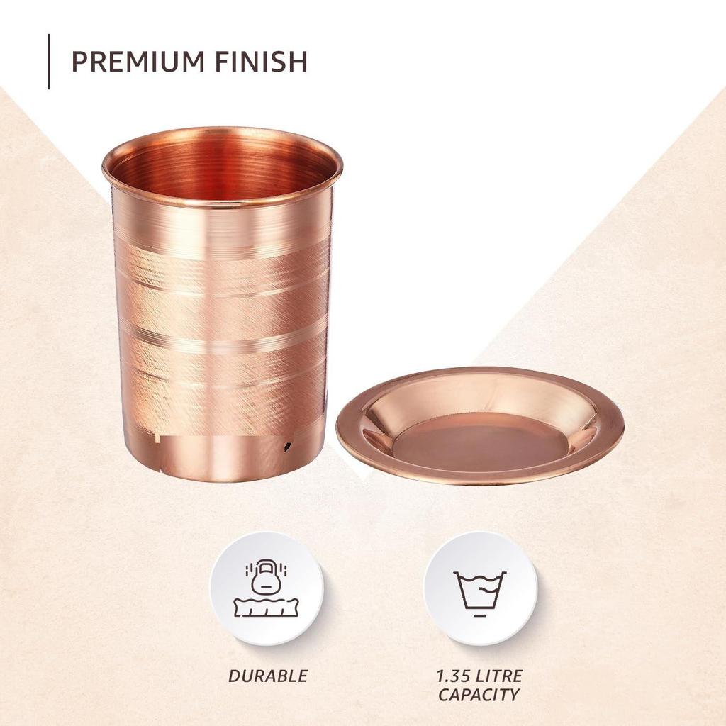 Copper Tumbler Cup with Lid, Set of 2, 300 Ml