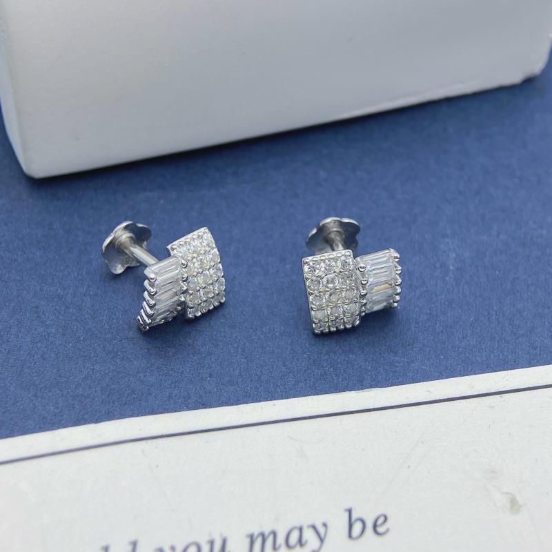 S925 Sterling Silver Rectangular Zircon Earrings: Fashionable & Versatile Korean Style 925 Silver