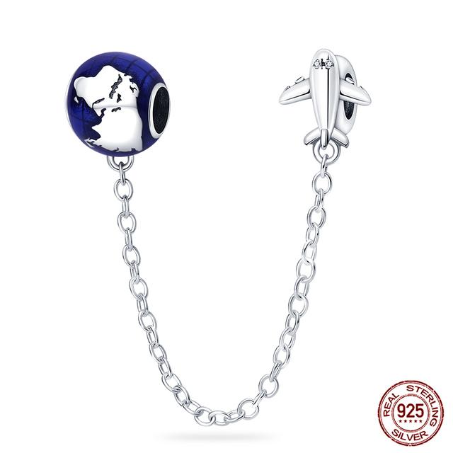 Fit moda 925 pulseiras originais 925 prata azul astronauta aeronaves encantos de viagem contas pingentes para mulheres moda jóias diy