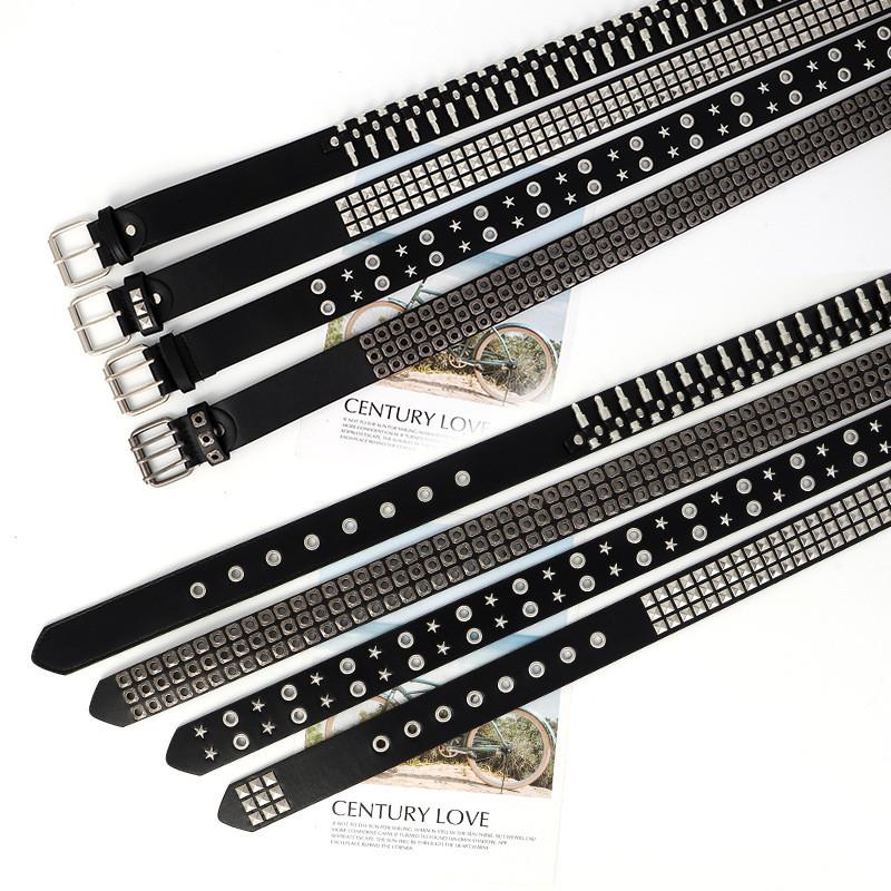 Womens Rock Punk Leather Belt With Rivet Eyelet Design For Streetwear Styles