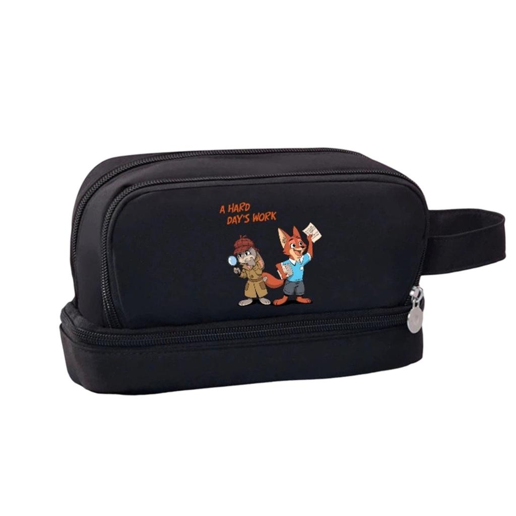 Cartoon Print Three-Layer Large Capacity Pencil Case, Student Stationery Storage Bag
