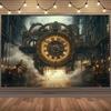 2D Dark Steampunk Mechanical Clock Backdrop Industrial Gears & Steam Party Background