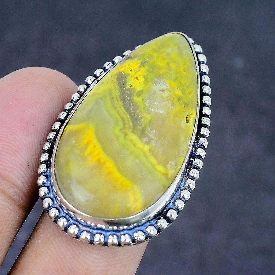 Piedra Preciosa Jaspe Abejorro Plata de Ley 925 Joyería Anillo Talla 9