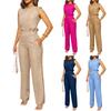 Women's Color Fashion Sexy Back Beltless Sleeveless Wide Leg Set