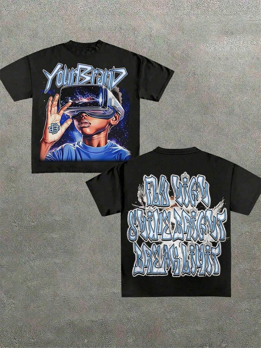 

VR Technology Boy Slogan Double-Sided Printed Short Sleeved American Cyber Futuristic T-Shirt, 180g 5XL різнокольоровий