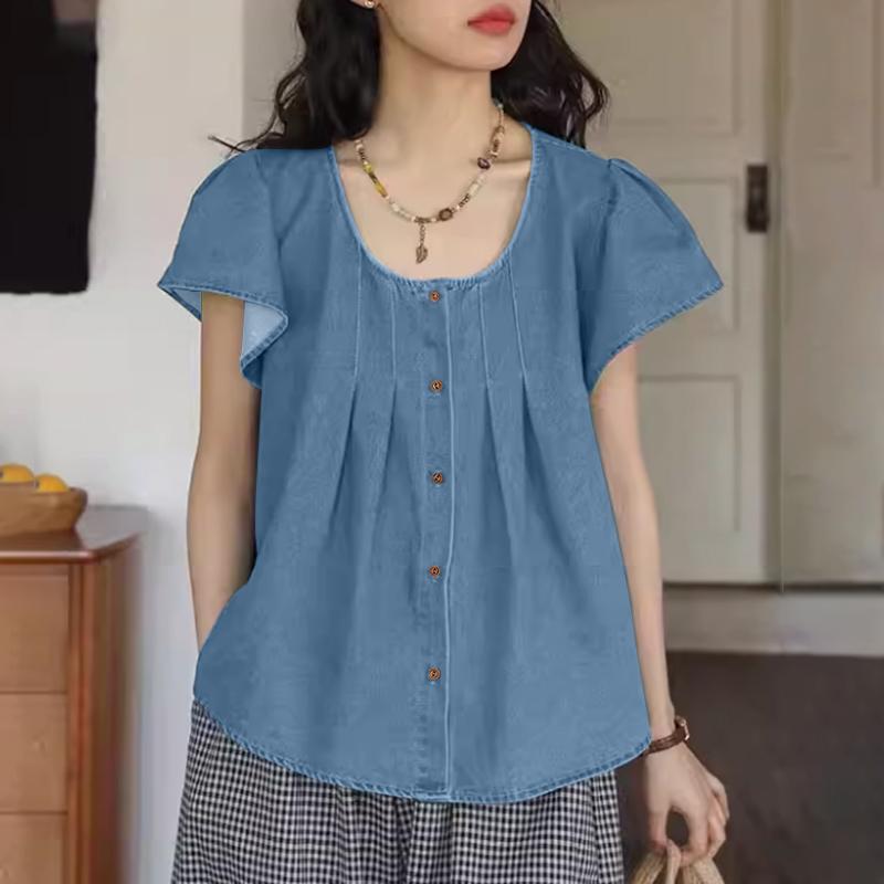 ZANZEA Camicetta estiva casual da donna con scollo rotondo e maniche corte
