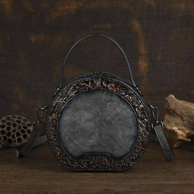 

Женская кожаная сумка Johnature Circular Retro с тиснением вручную, универсальные сумки через плечо