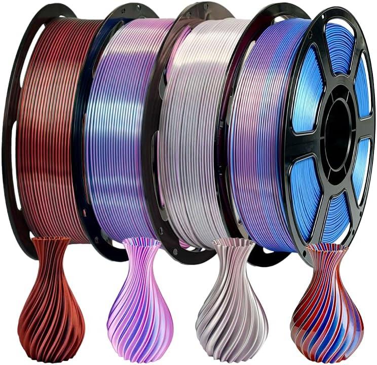 Tri-Colors Silk PLA 3D Printer Filament, PLA Filament 1.75mm, Dimensional Accuracy +/- 0.02 Mm, 1KG, Coextrusion 3D Filament