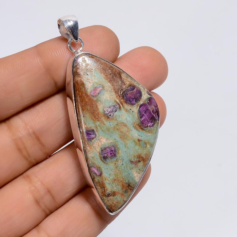 

Excellent Top Grade Qualite 100% Natural Ruby Fuchsite Fancy Shape Ethnic Style Handmade Jewelry 925 Steling Silver Pendant 2.3 WSJ-4944 2.3