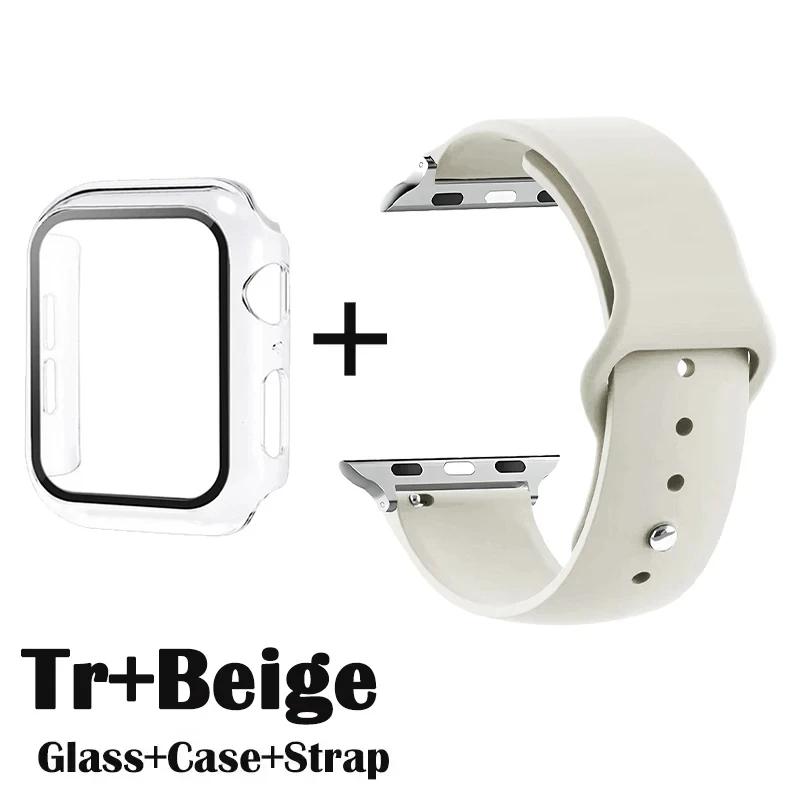 Glass+Case+Strap for Apple Watch Band 42mm 44mm 41mm 40mm 38mm 45mm 49mm Screen Protectors for Apple IWatch Series 8 7 6 SE 5 4