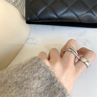 2pcs/set Geometrical Silver Vintage Irregular Smooth Women Adjustable Size Finger Ring Set Fashion Jewelry