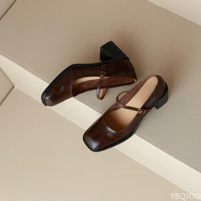 Vintage Square Toe Women Shoes Fashionable versatile Shallow mouth Spring Autumn Elegant minimalist square head Pumps Shoes