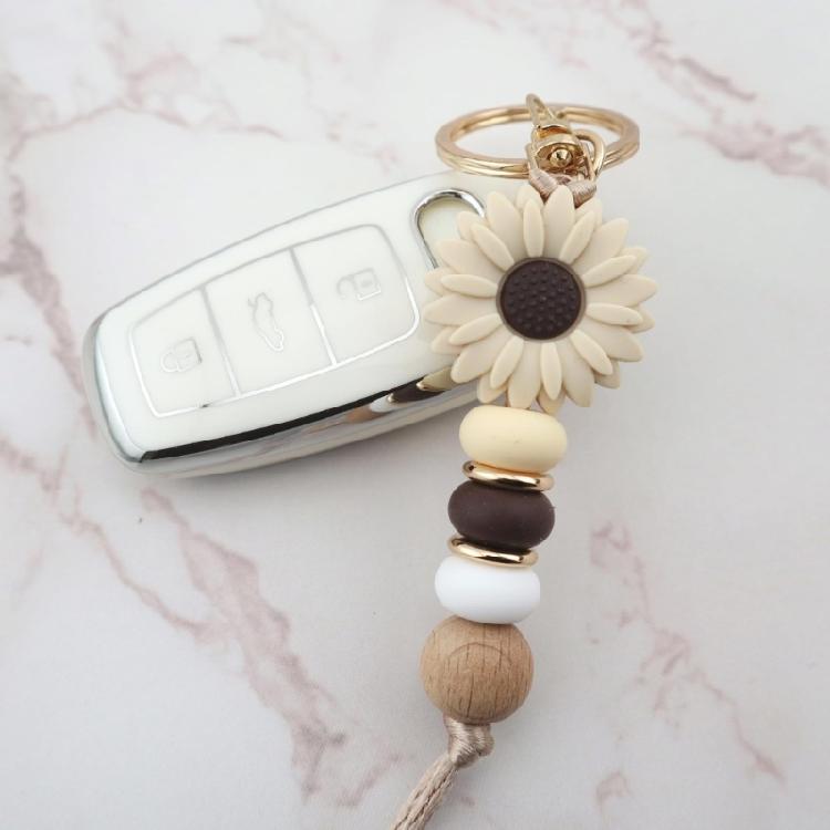Versatile Floral Design Key Ring Soft Comfortable Touch Beaded Key Chain Silicone Construction Long Use