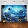Avezano Halloween Photography Backdrop Full Moon Scary Night Castle Pumpkins Party Background Spooky Witch Bats Cemetery