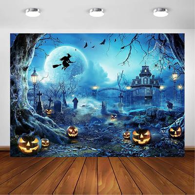 Avezano Halloween Photography Backdrop Full Moon Scary Night Castle Pumpkins Party Background Spooky Witch Bats Cemetery