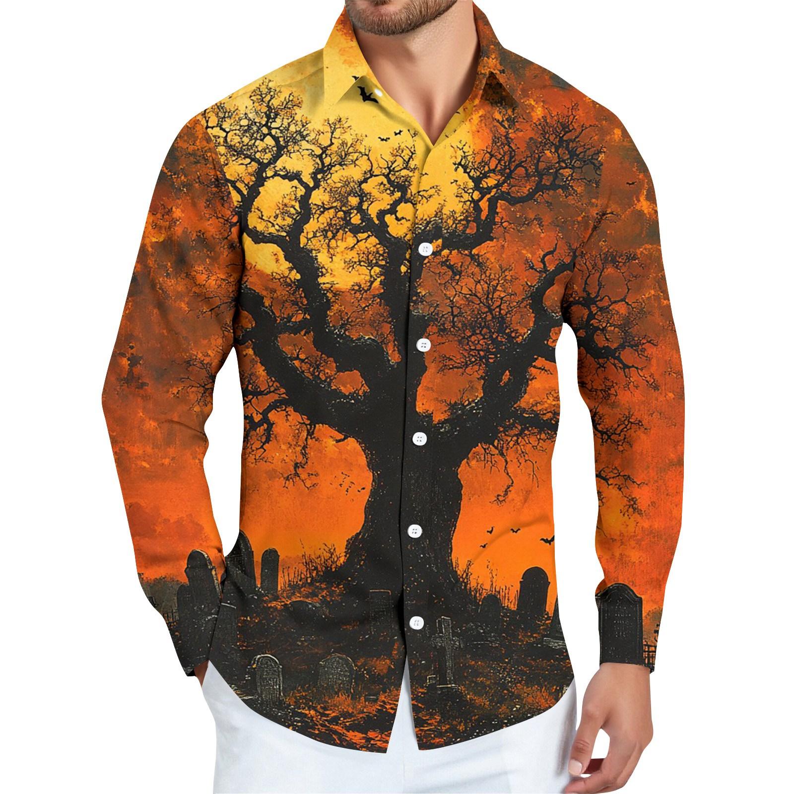 

Мужская рубашка с длинным рукавом на пуговицах с принтом на Хэллоуин XL оранжевый
