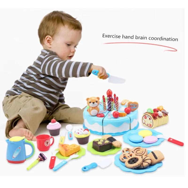 Non-Toxic Children Toy Food Cake Model Children Simulation Kitchen Coffee Pretend Play Tea Set Utensils Cut Kids Play House Birthday Cake Toys