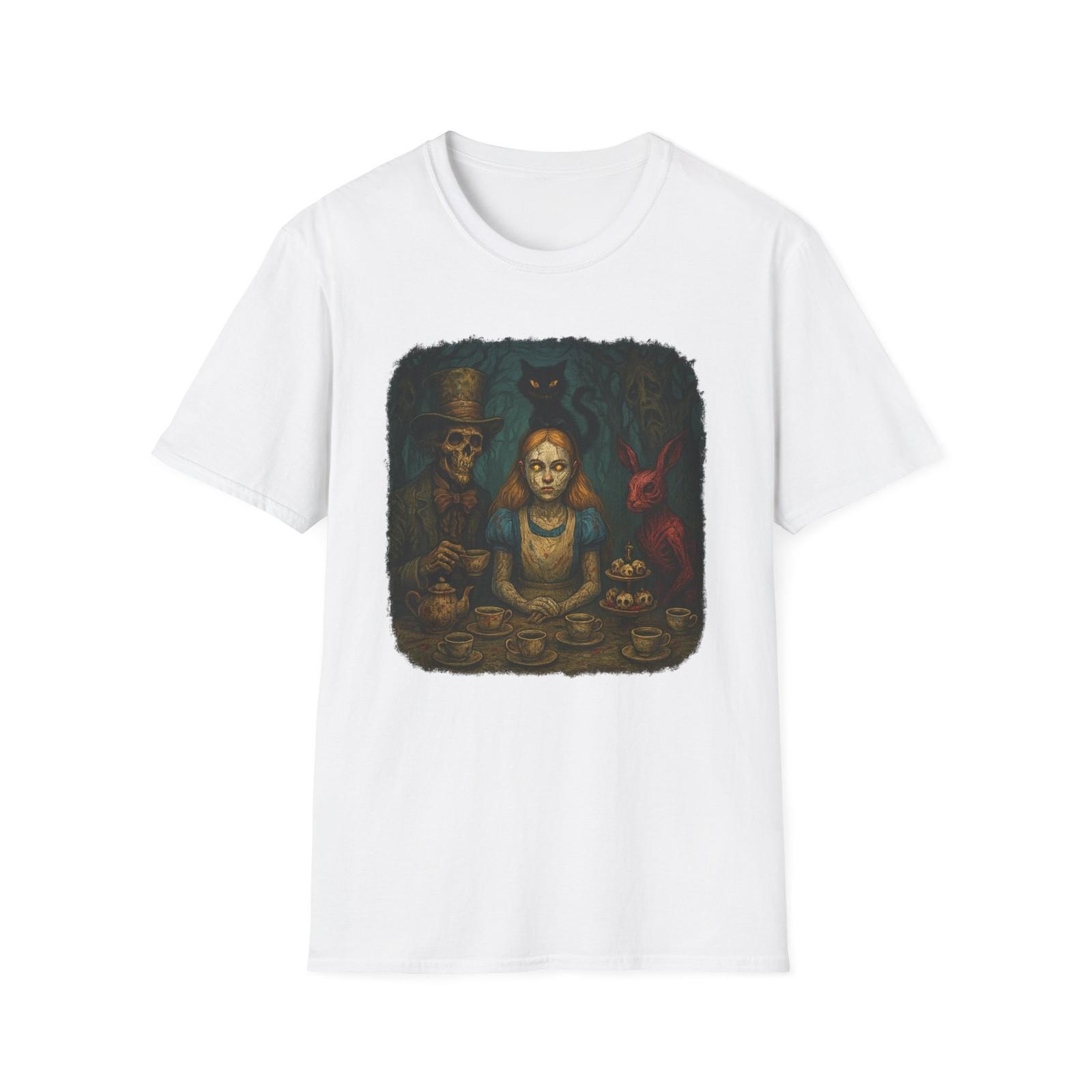 Creepy Porcelain Alice Tea Party Horror Art Unisex Softstyle T-Shirt S разноцветный