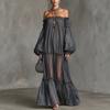 European and American Maternity Wear New One-word Neck Lantern Sleeve Evening Dress Split Skirt Maternity Dress