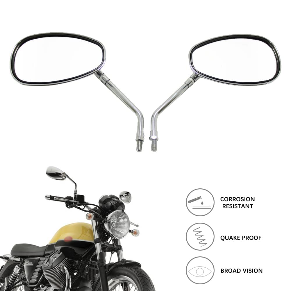 Motorcycle Mirror 10mm Universal Chrome Mirror Convex Oval Mirror for Fury Shadow Rebel VTX
