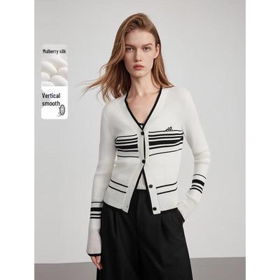 Women's Color Block Silk Blend Knit Cardigan