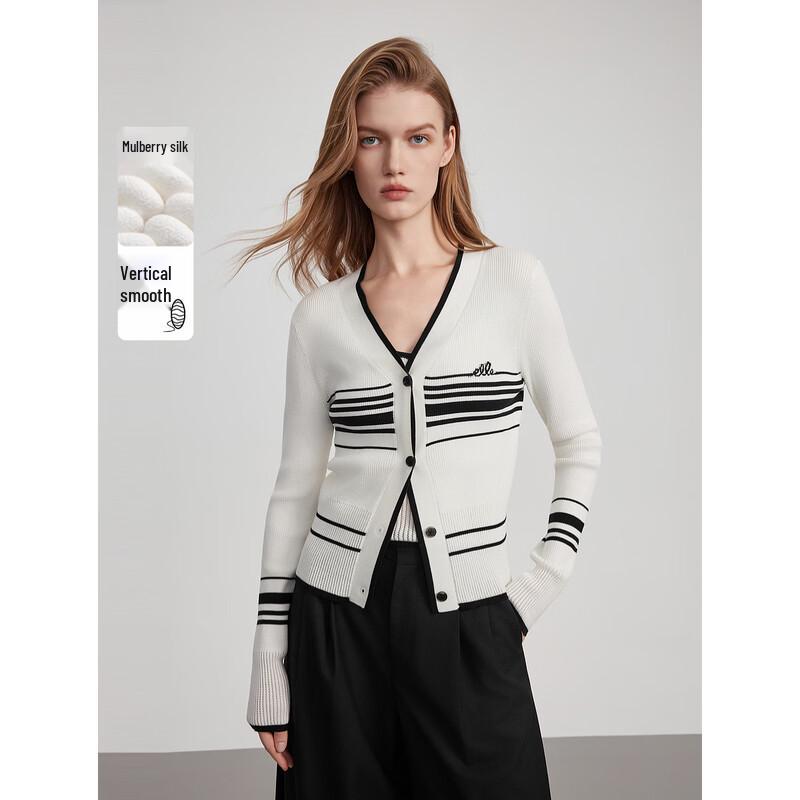 ELLE Women s Color Block Silk Blend Knit Cardigan S