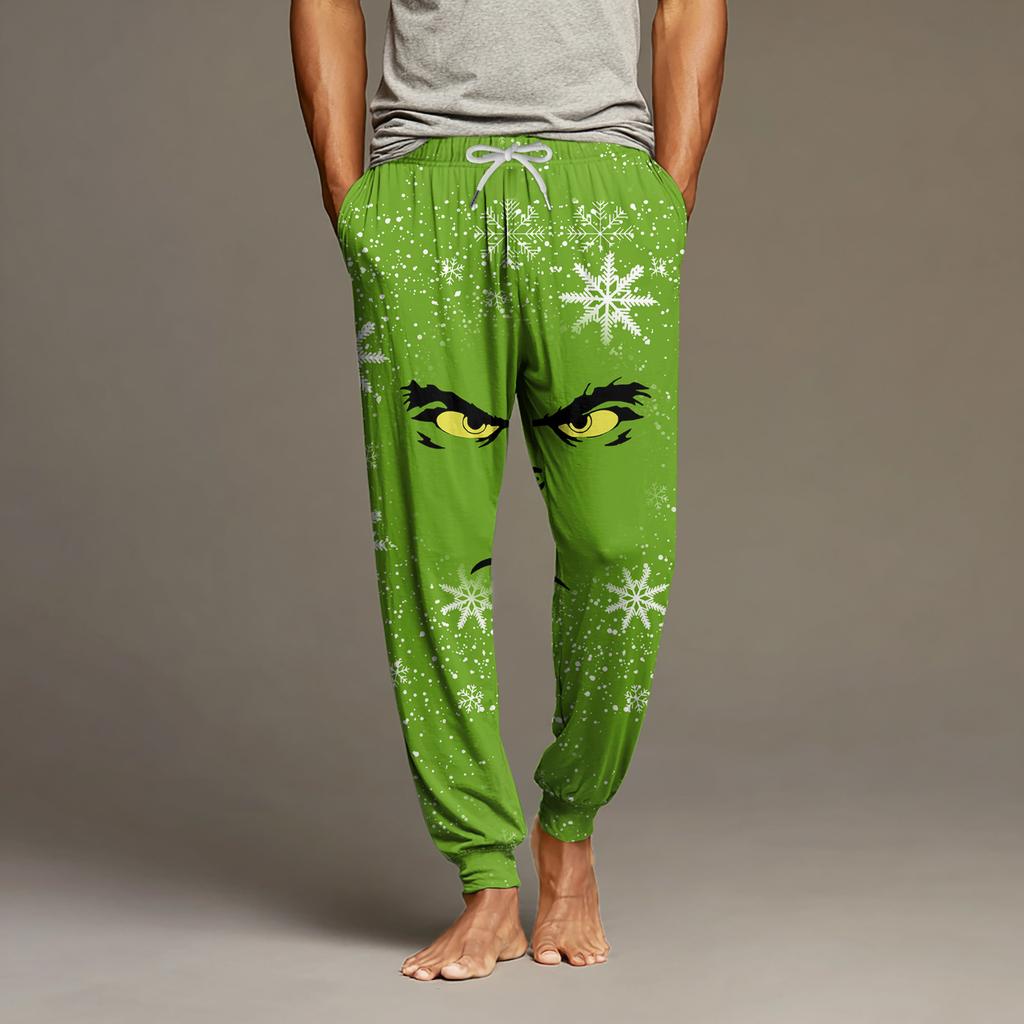 Pánské ležérní kalhoty se stahovací šňůrkou, kapsami a manžetami, domácí spací kalhoty