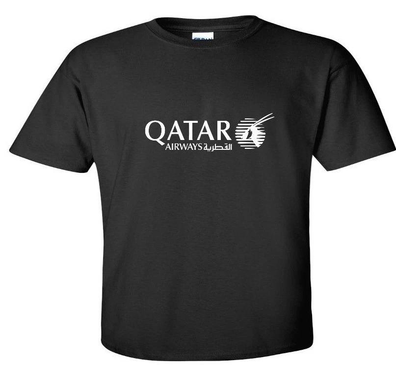 Qatar Airways White Logo Aviation Airline Black T-Shirt S