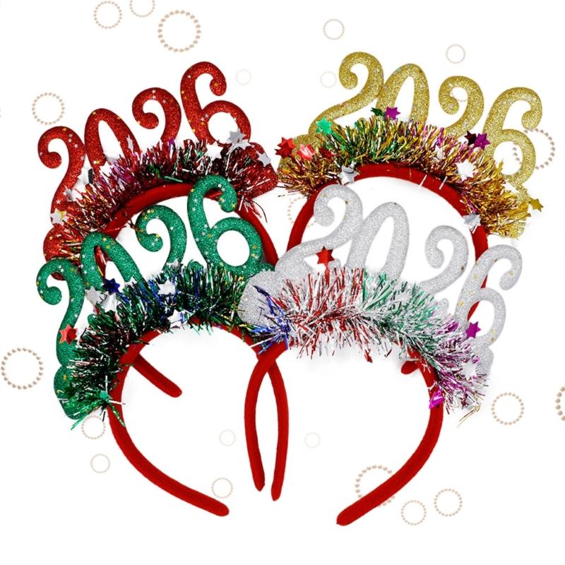 Year of 2026 Glittering Hairband For Adult Kids Adjustable Plastic Hair Hoop Festival Head Accessory for Holiday Event