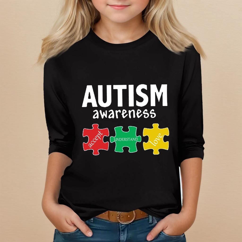 Kids Seven Sleeve Round Neck Top Valentine's Day Printed Everyday Casual Top