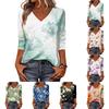 Women's V Neck 3/4 Sleeve Loose Fit Casual Shirt Floral Print Lightweight Top for Everyday Wear