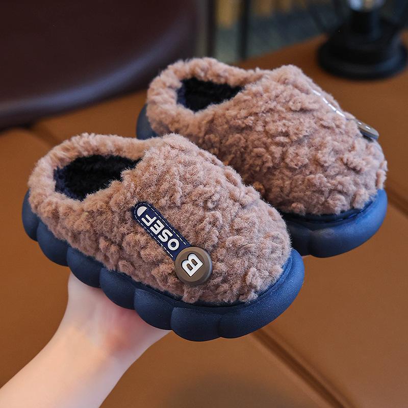 Children's Cotton Slipper Bag Heel Boys Winter 2024 New Cotton Tow Baby Indoor Home Cotton Shoes Girls Hair Slippers