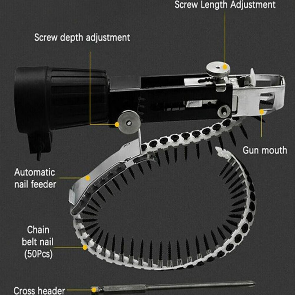 Automatic Chain Screw Nail Gun Adapter For Electric Drill Cordless Power Drill Woodworking Tools Accessories