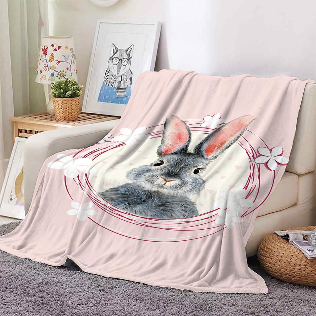1 piece of double-sided flannel cute pink rabbit digital printing sofa air conditioning cover blanket camping blanket