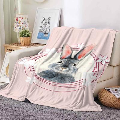 1 Piece of Double-sided Flannel Cute Pink Rabbit Digital Printing Sofa Air Conditioning Cover Blanket Camping Blanket