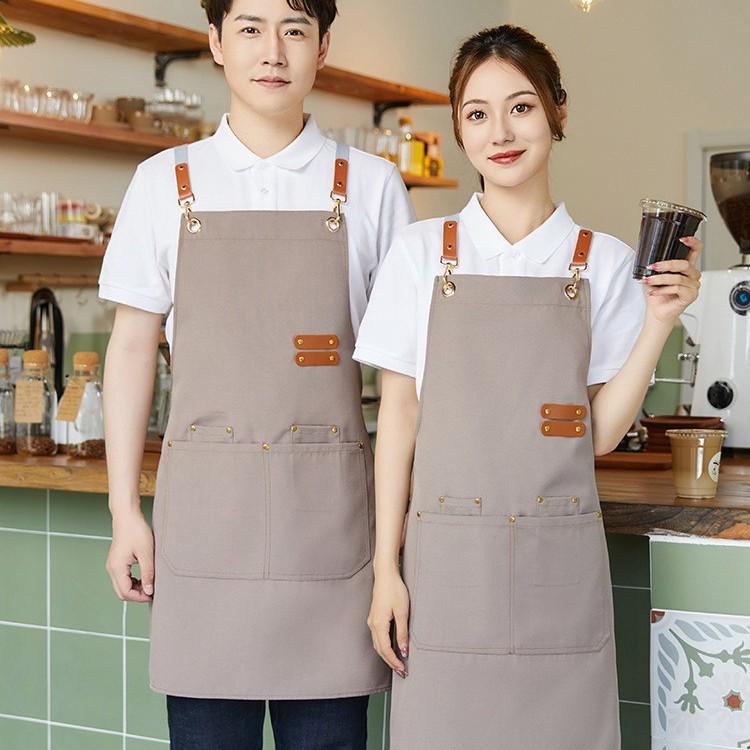 Customizable Canvas Apron with Adjustable Straps - Ideal for Milk Tea and Nail Art Shops Z09/Poly-Cotton Canvas/Ink Green
