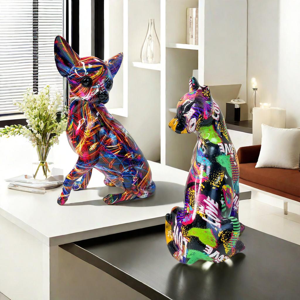 Colorful Chihuahua Home Decoration Living Room Entrance Puppy Ornaments Desktop Office High-end Resin Crafts