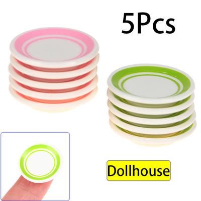5Pcs 1/12 Dollhouse Mini Colorful Food Plate Simulation Kitchen Dish Tableware Model Toys For Doll House Decoration Accessorie
