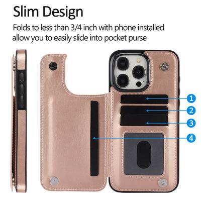 Wallet Double Button Flip Leather Case For iPhone 16e 16 15 14 13 12 11 Pro Max Card Slot Kickstand Cover
