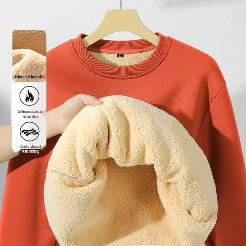 Men's Lambswool Round Neck Velvet Thick Long Sleeve Warm Hoodie - Autumn/Winter New Style Top (No Hood)