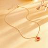 Vintage Red Four Leaf Clover Earring Necklace Set Women Gold Plated Copper With 5A Zirconia Lightweight Elegant Jewelry