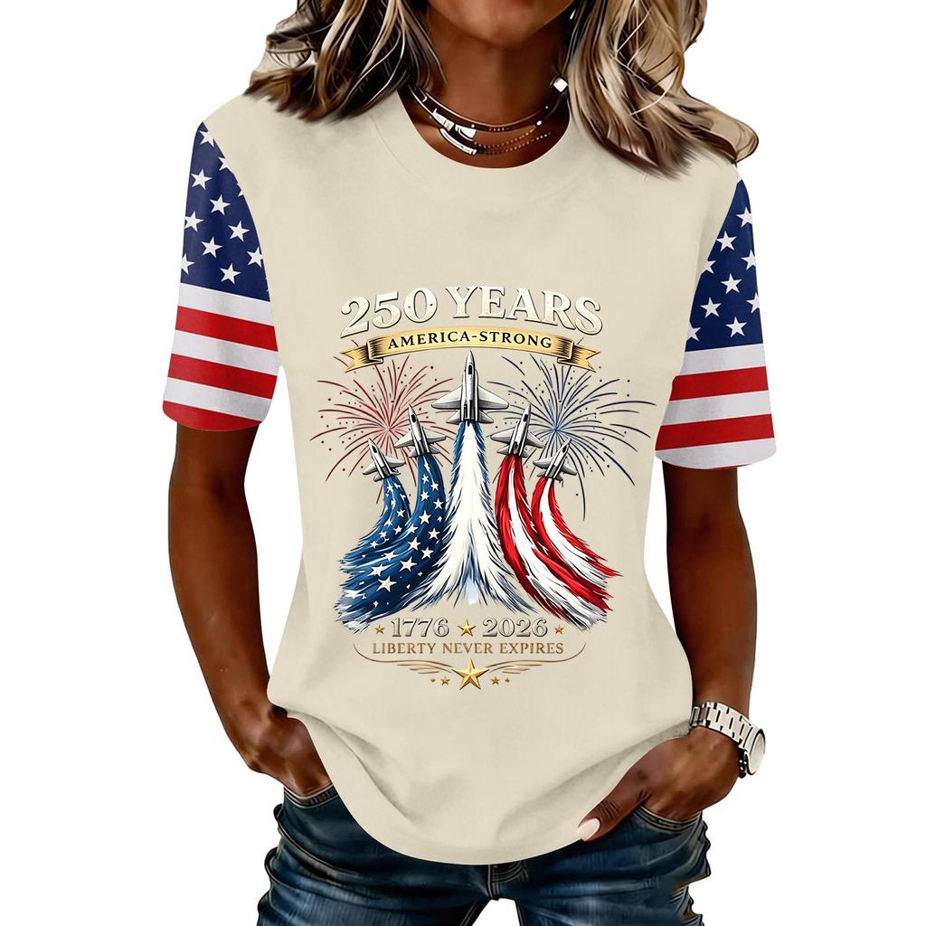 Womens Short Sleeve Crew Neck T Shirt with Printed and Letter Graphic Casual Fit Top for Everyday Wear