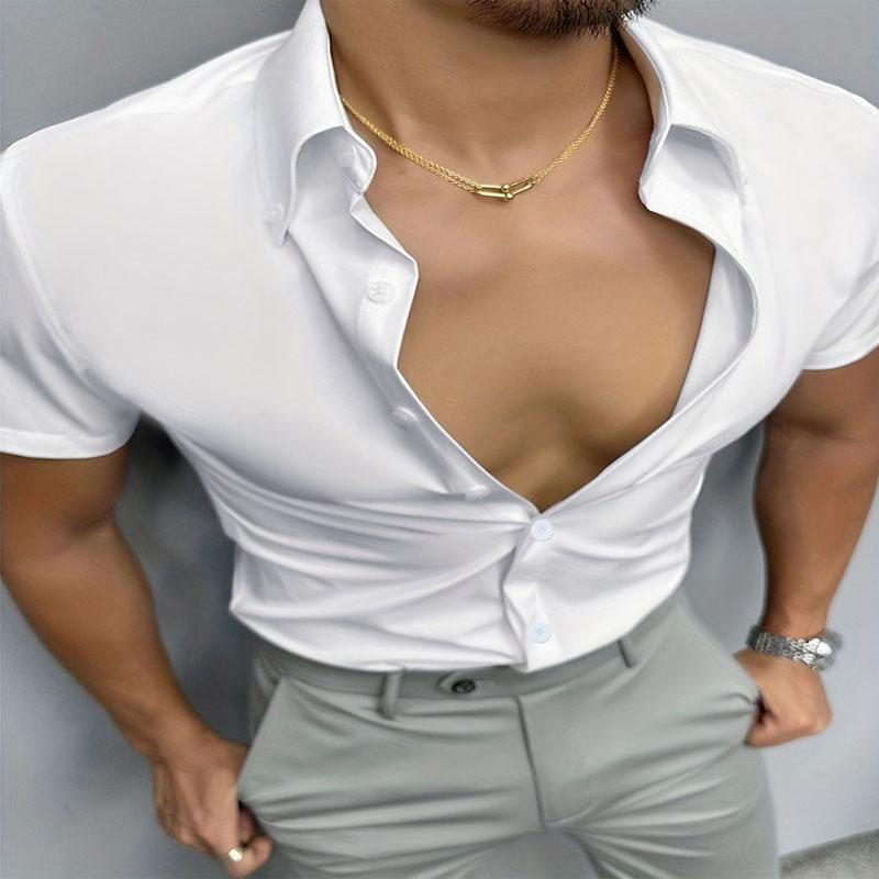 Herren-Sporthemd für den Sommer, einfarbig, Polyesterfaser, Slim Fit, kurzärmelig, Business-Casual-Mode, geeignet für den Außenbereich