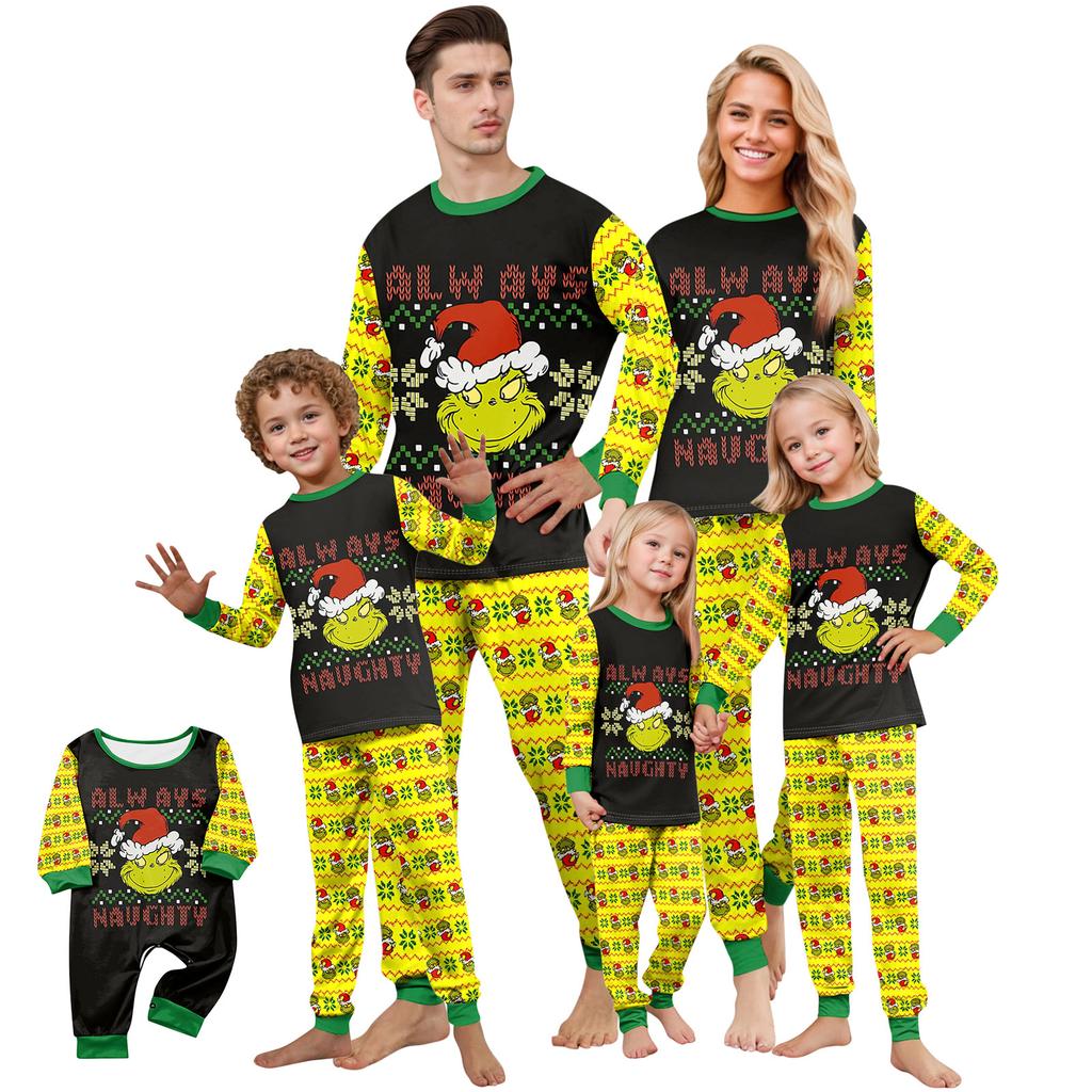 Print Cute Family Set Pajamas, Home Clothes, Family Set Long Sleeve Top Pants Set