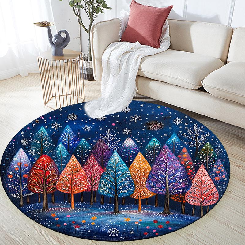 Winter Forest Round Area Rug,Carpet Rug for Living Room Bedroom Sofa Playroom Decor,Non-slip Floor Mat