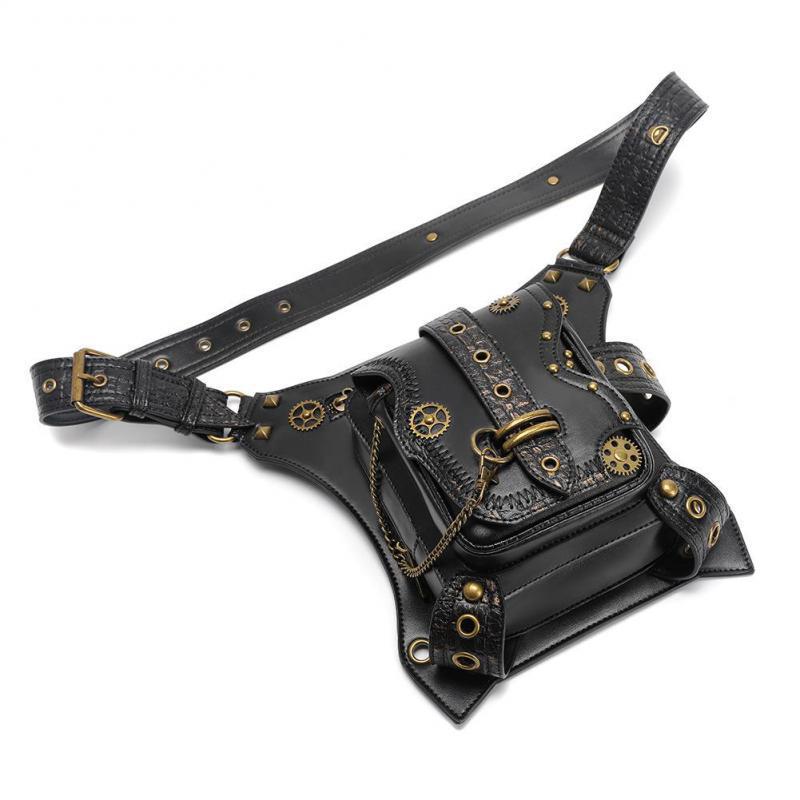 Johnature Punk lokomotivkjede midjepakker Unisex Retro Moto & Biker Rivet Mote Utendørs midjeveske Kvinner Menn Skuldervesker